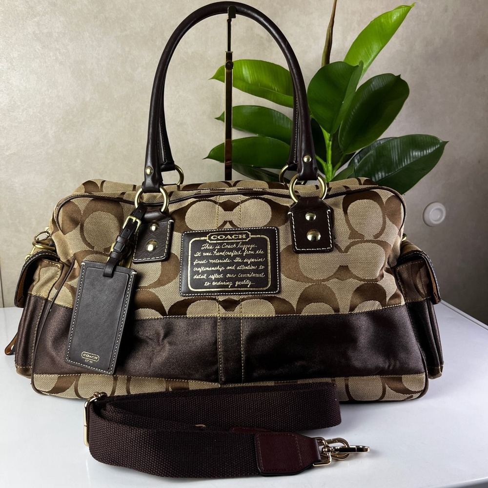 ♡ Coach Brown Legacy Stripe Boston Bag  ♡